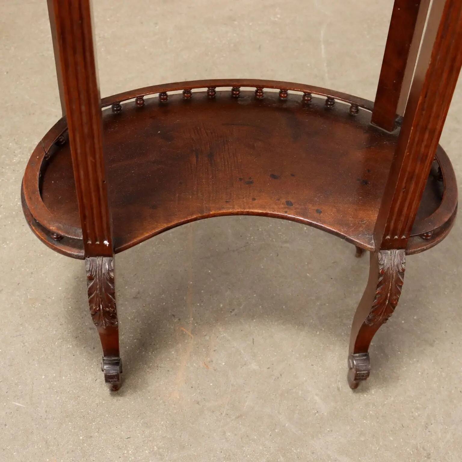 Antique walnut coffee table with decorations, Italy, 19th century.