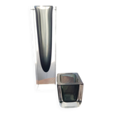 Pair of Sommerso vases in black Murano glass