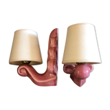 Pair of earthenware palmette wall lamps, 1950s