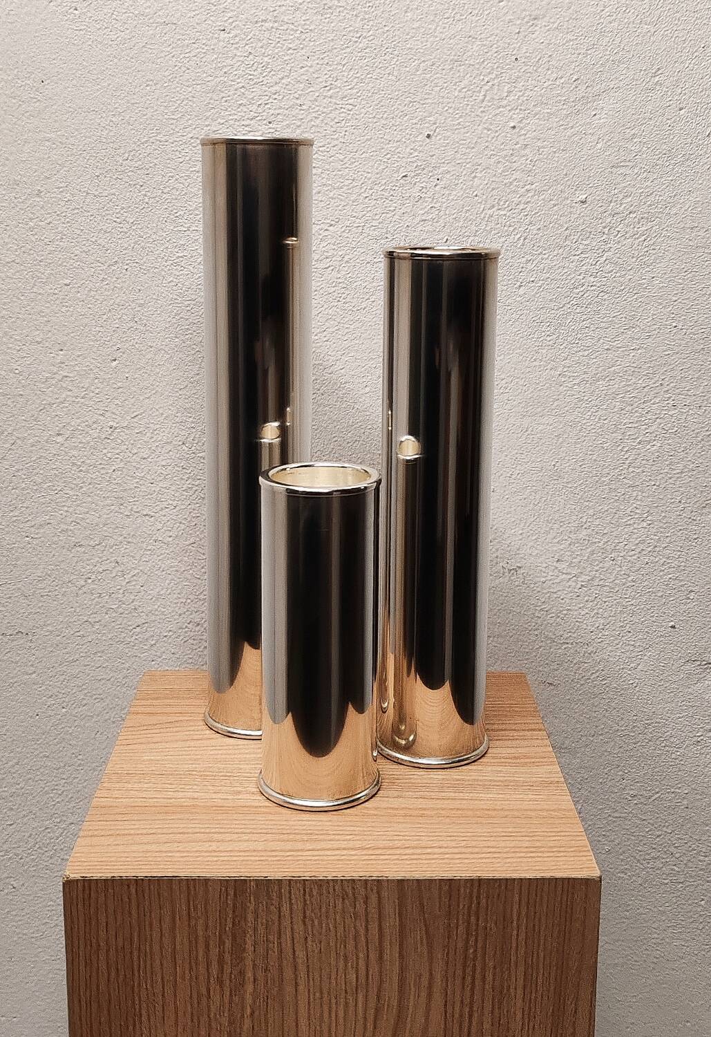 Wilkens modernist silver metal candle holders