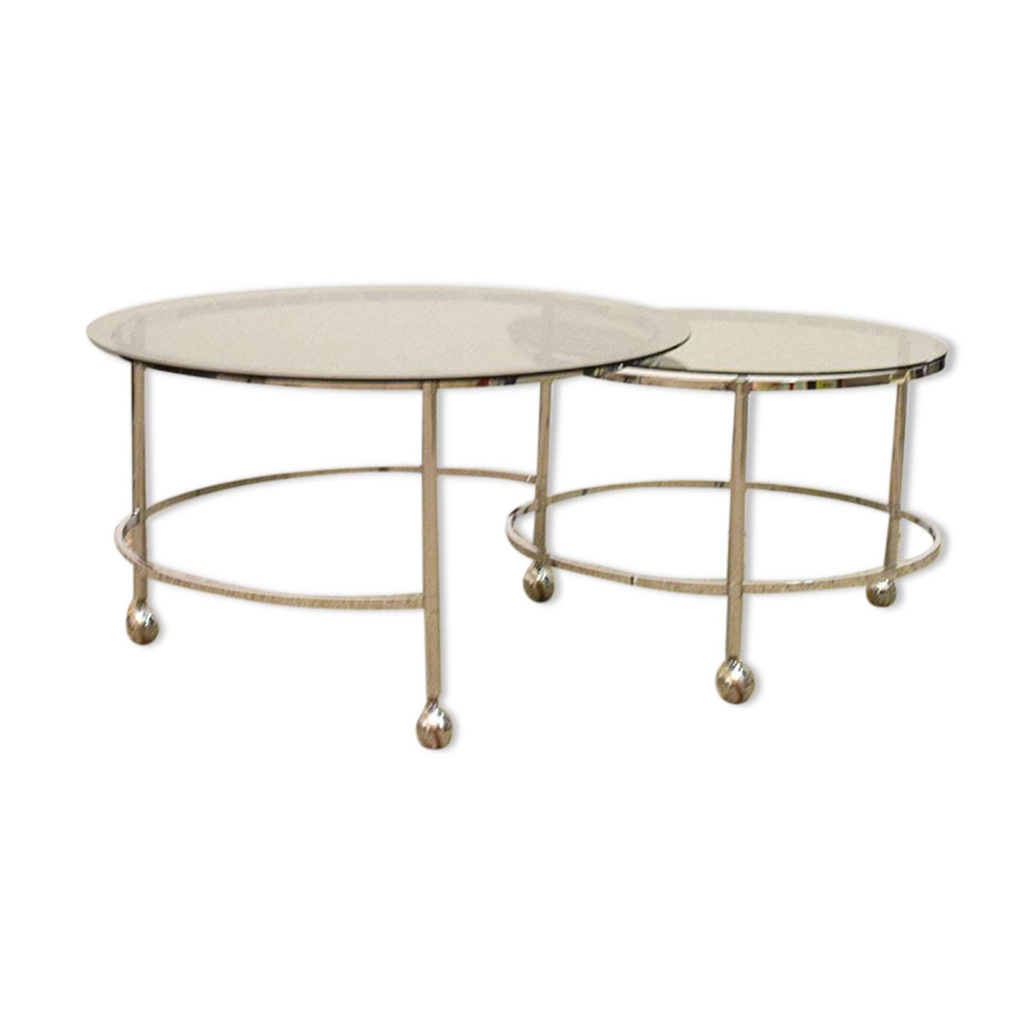 Two-tier swivel coffee table in chromed steel and crystal, 1970s