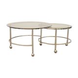 Table basse pivotante à deux niveaux en acier chromé et cristal, années 1970