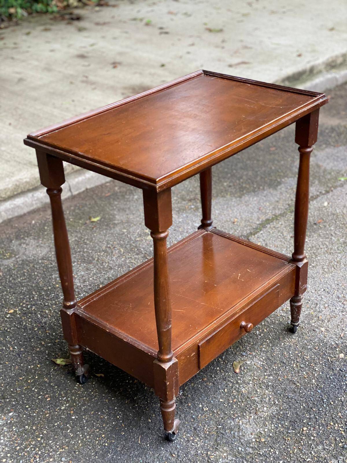 Vintage serving trolley dessert bar cart on wheels with wooden drawer m