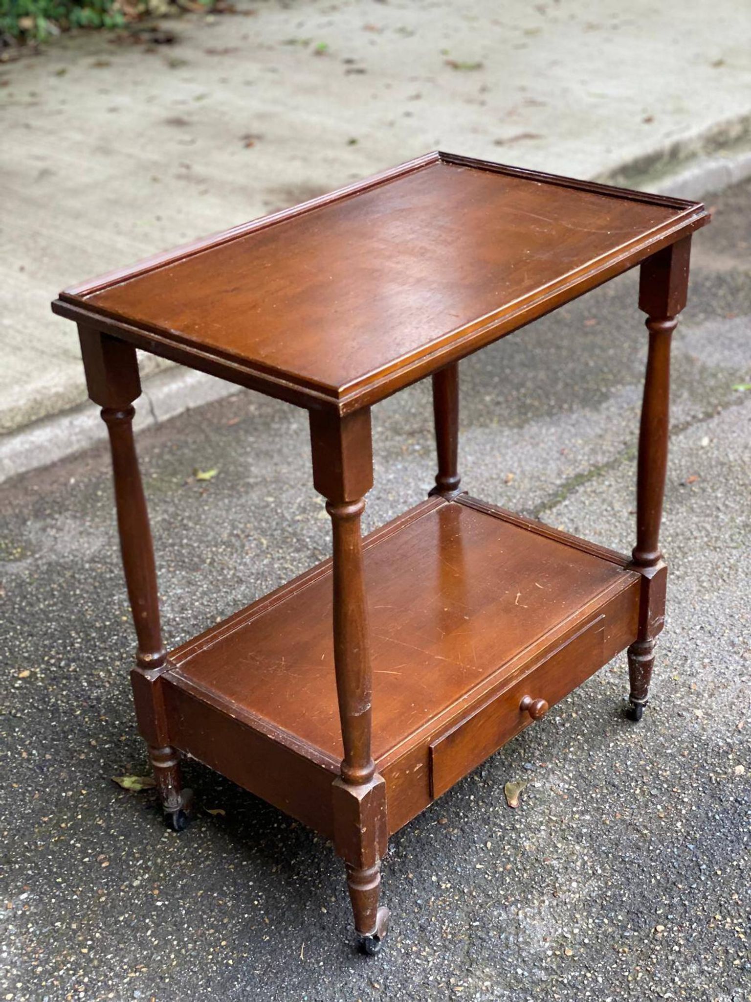 Vintage serving trolley dessert bar cart on wheels with wooden drawer m