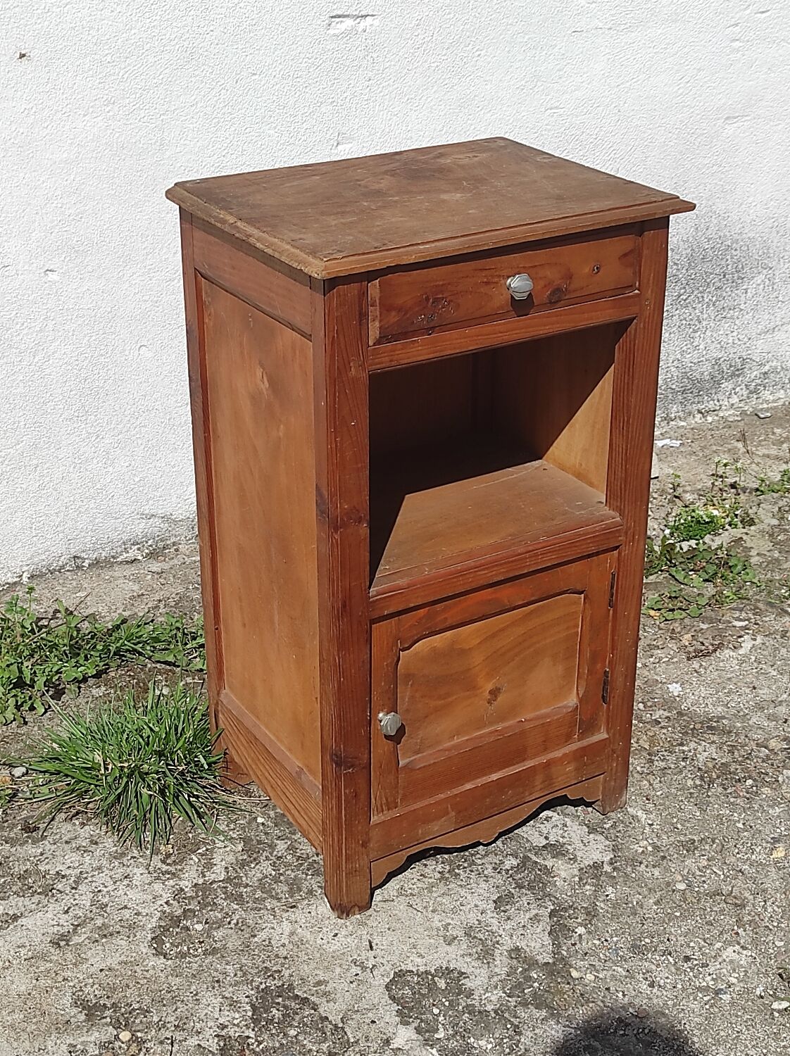 Pair of bedside tables sideboards one door one drawer in rustic fir art deco