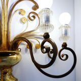 Wrought iron and glass wall light in the style of Maison Baguès