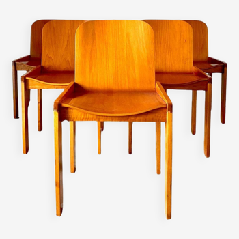 Chaises de salle à manger modernes en bois du milieu du siècle, ser de six, Molteni, Italie 1970