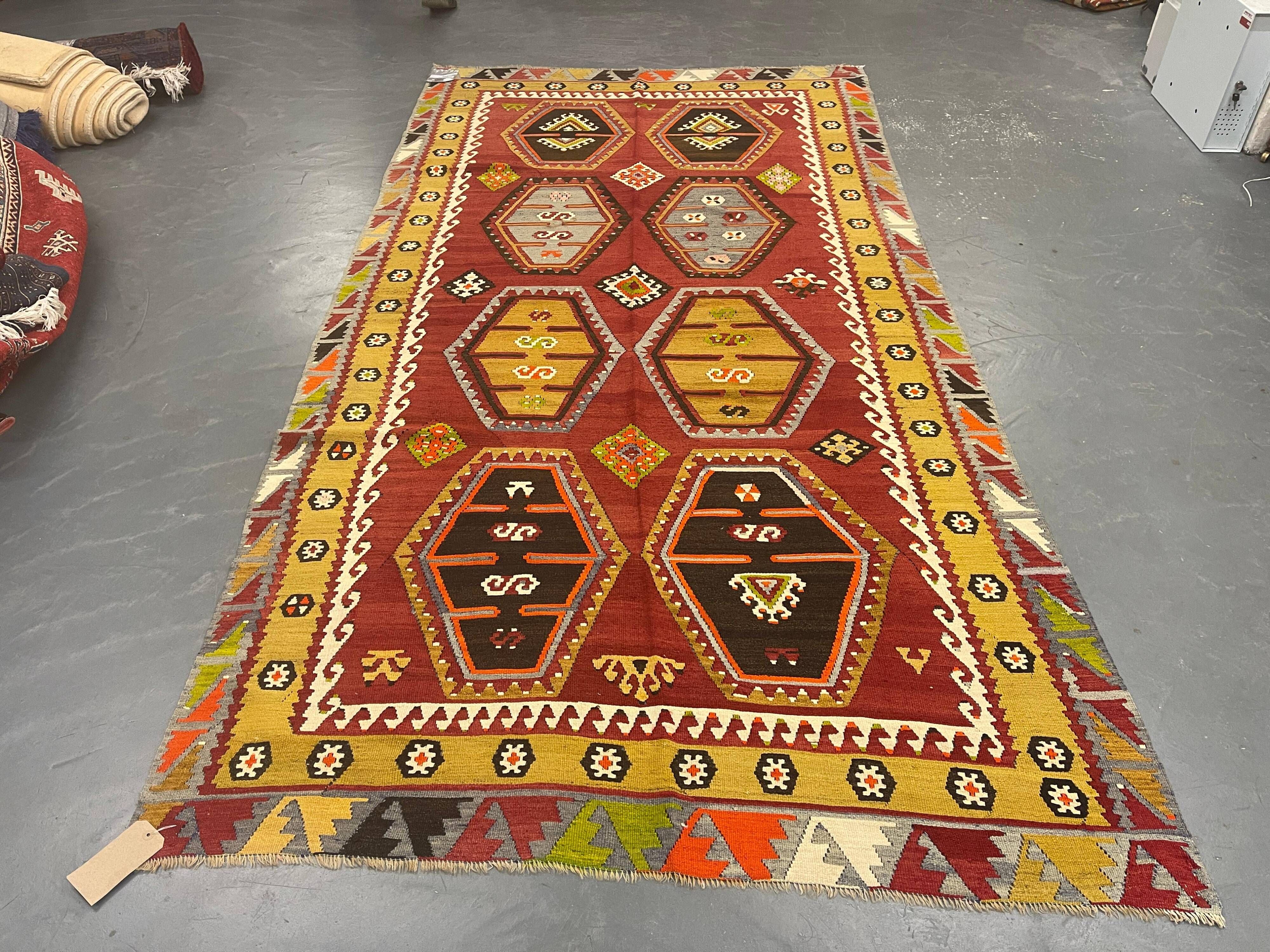 Antique Turkish Şarkışla Kilim Rug Anatolian Flatweave Rug Vintage Rust