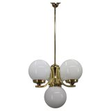 Art Deco brass chandelier with opaline glass, Czechoslovakia, 1930s