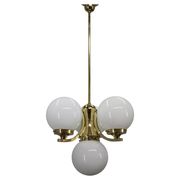 Art Deco brass chandelier with opaline glass, Czechoslovakia, 1930s