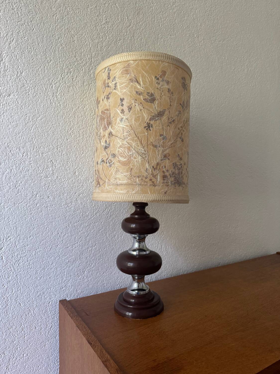 70s wooden chrome flower lamp