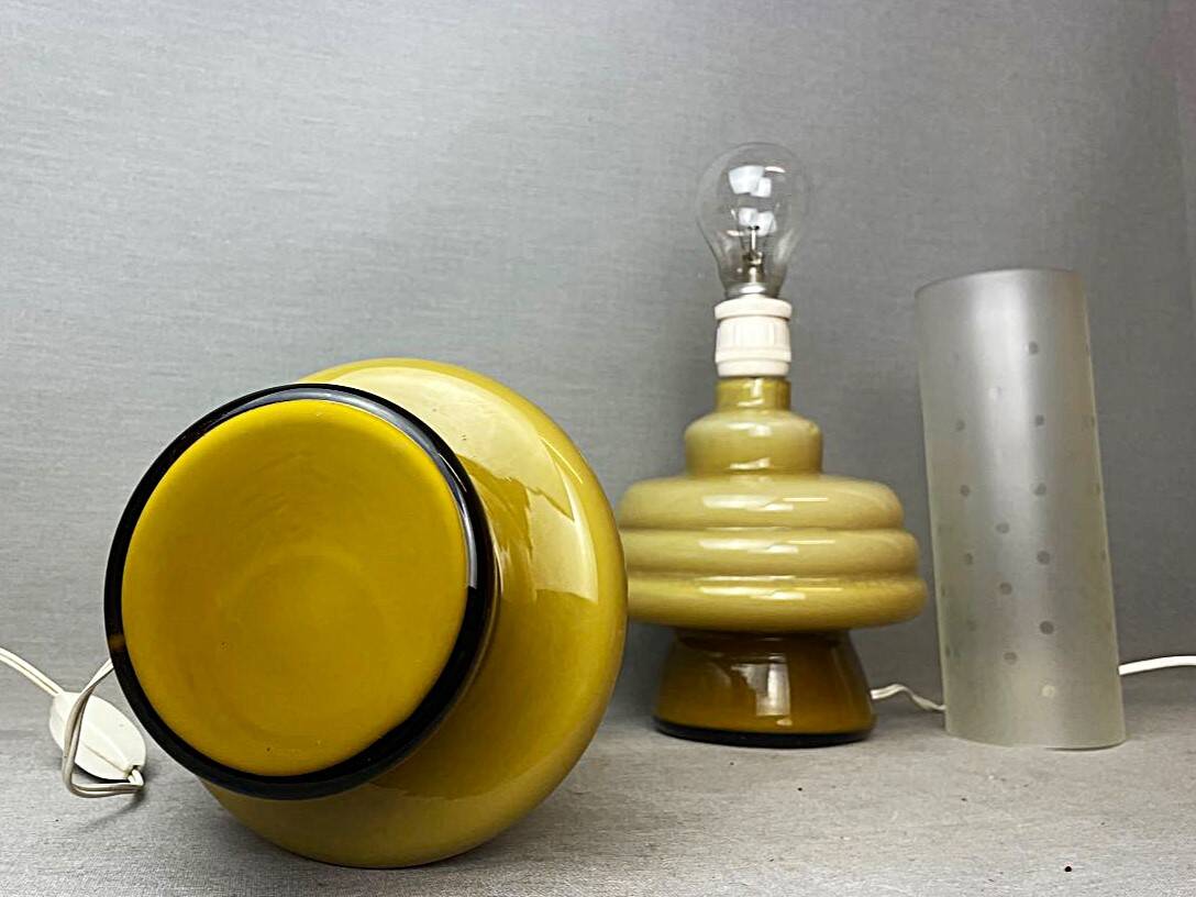 Olive green opaline glass table lamps