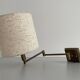 Adjustable brass wall lamp with fabric shade, Danish design, 1970s, Denmark.