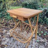 Vintage rattan magazine rack table