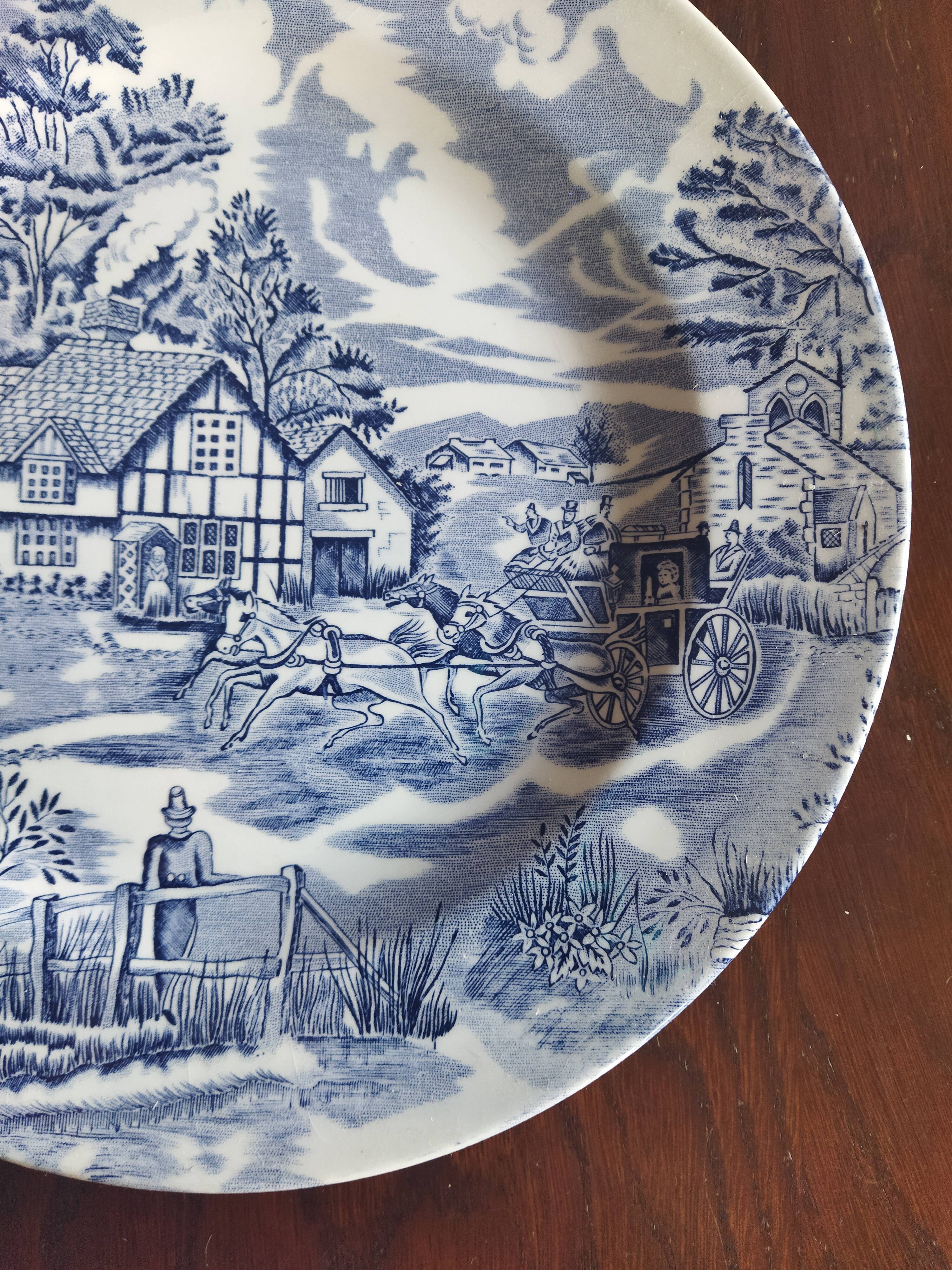 8 blue & white English dinner plates (Myott Meakin WH Grindley KG Luneville)