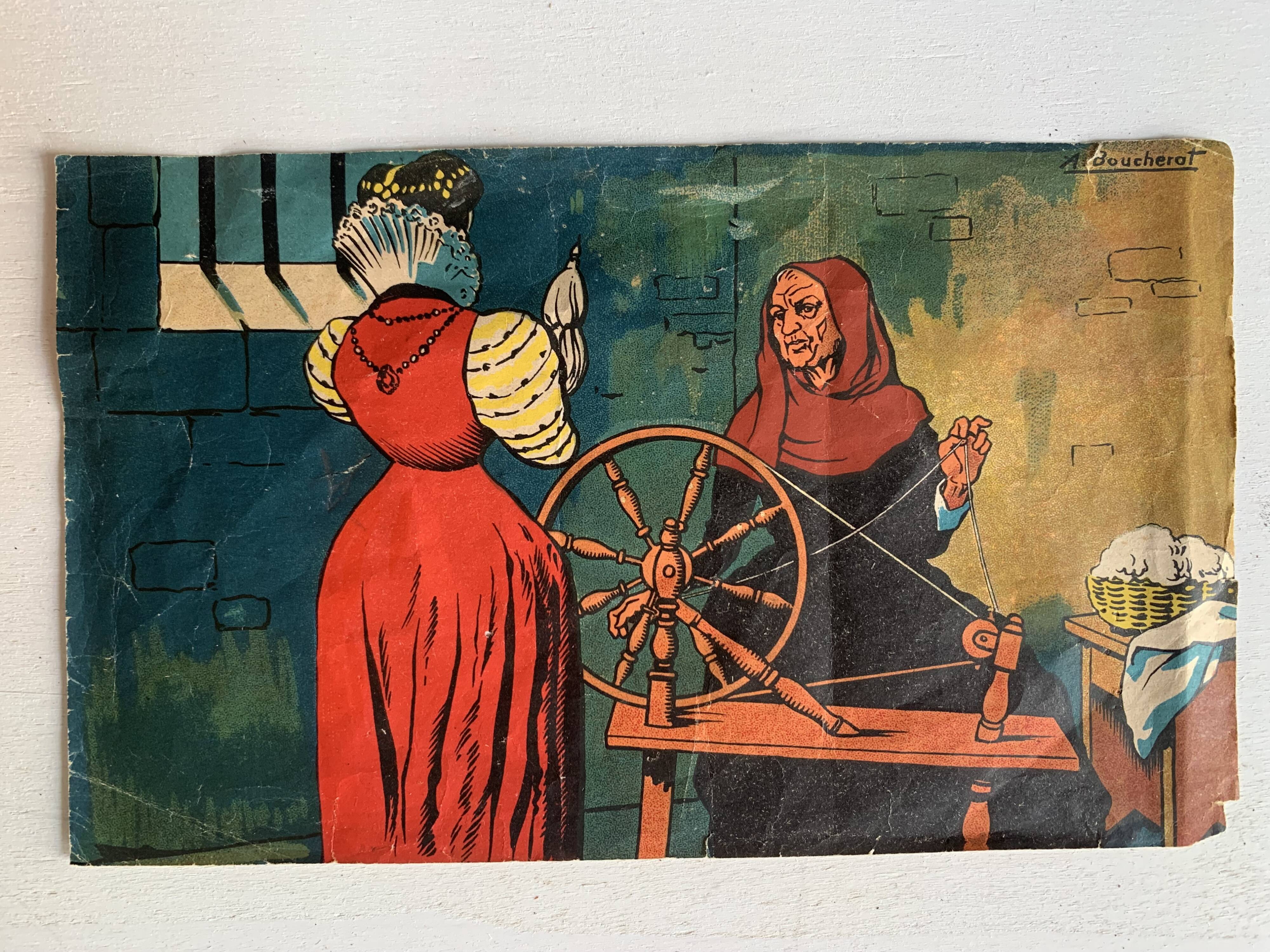 Antique wooden cube puzzle - Illustrations of Perrault's tales - 1920