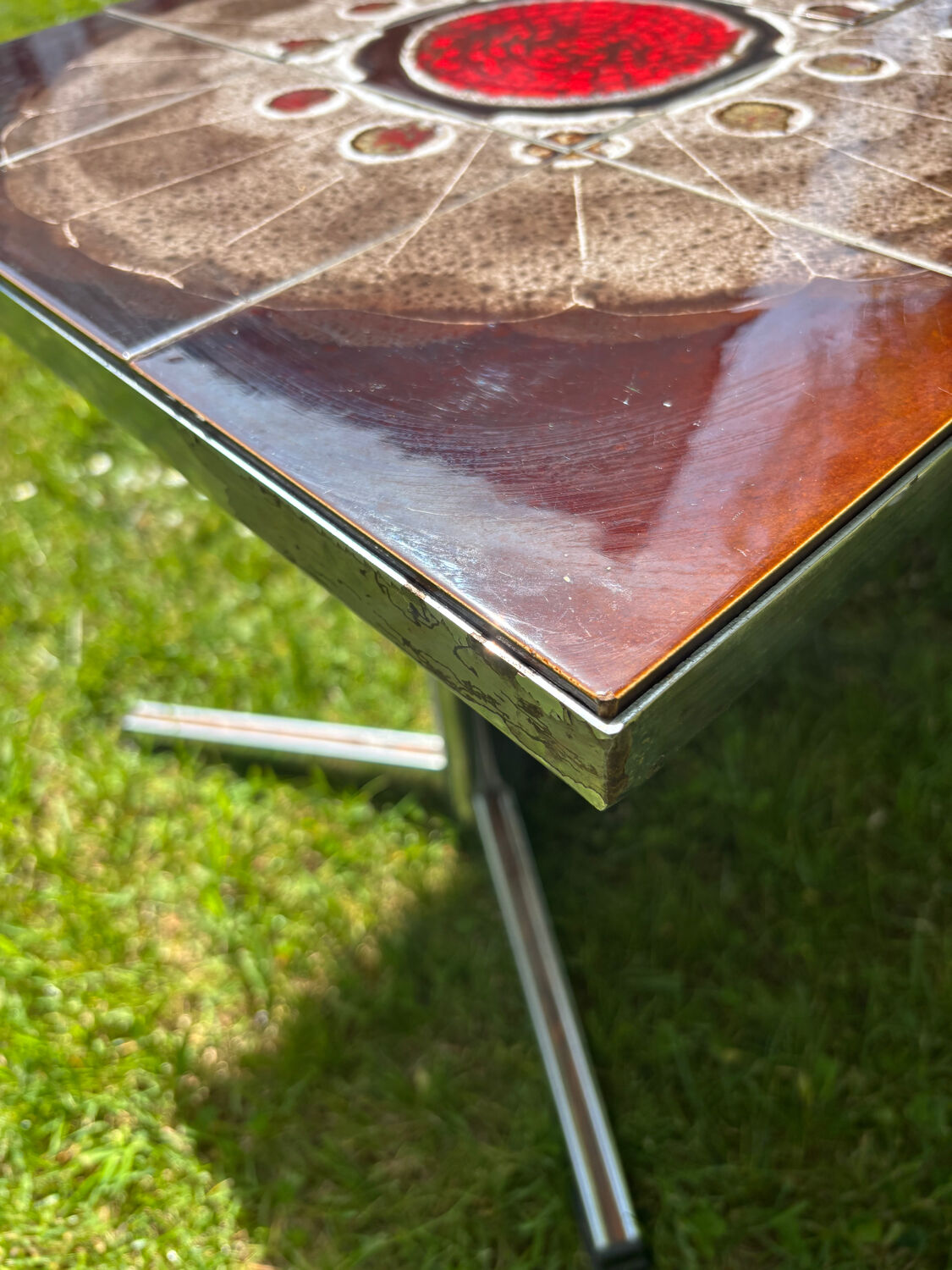 Vintage chrome and ceramic coffee table