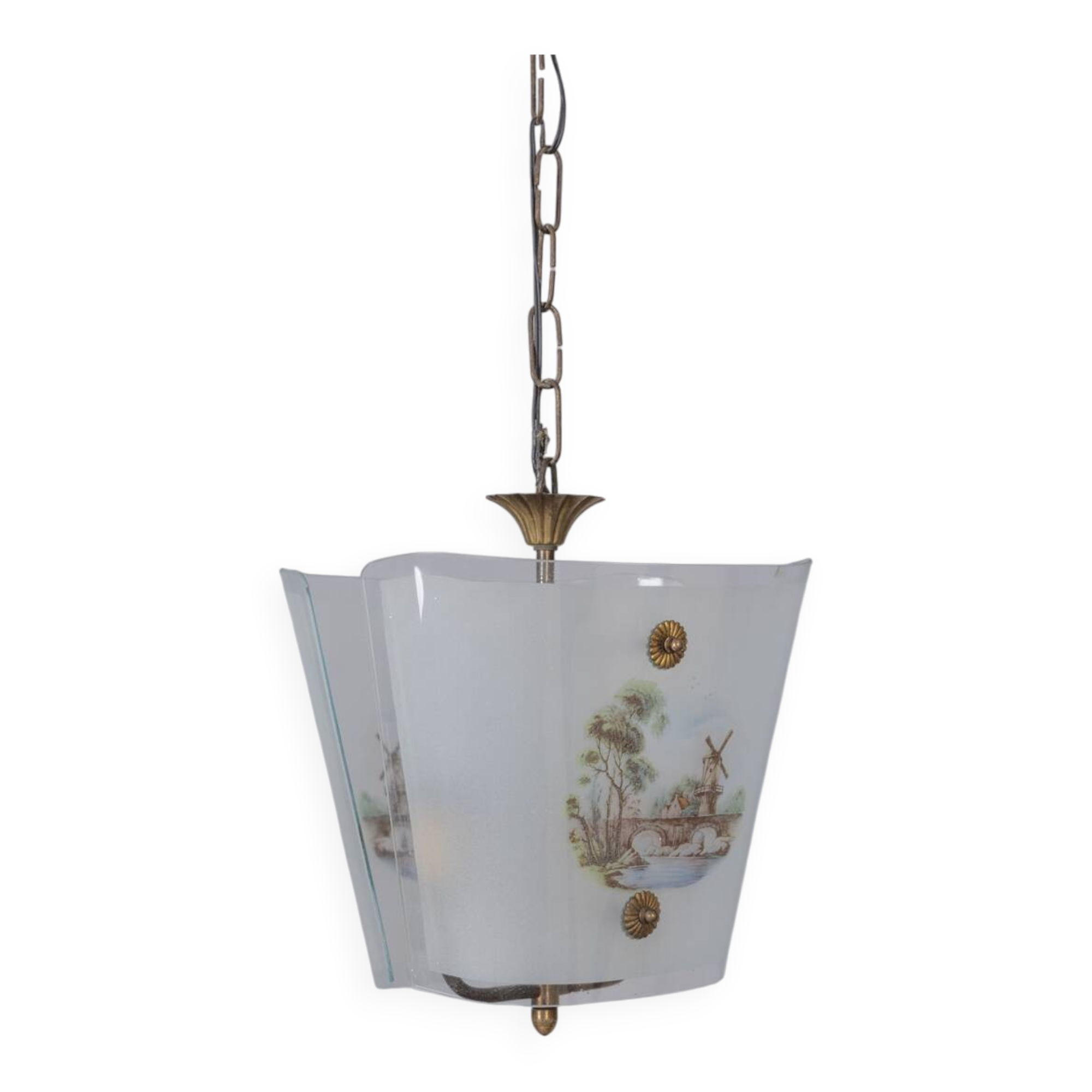 Vintage 1950s chandelier in decorated glass, italian design