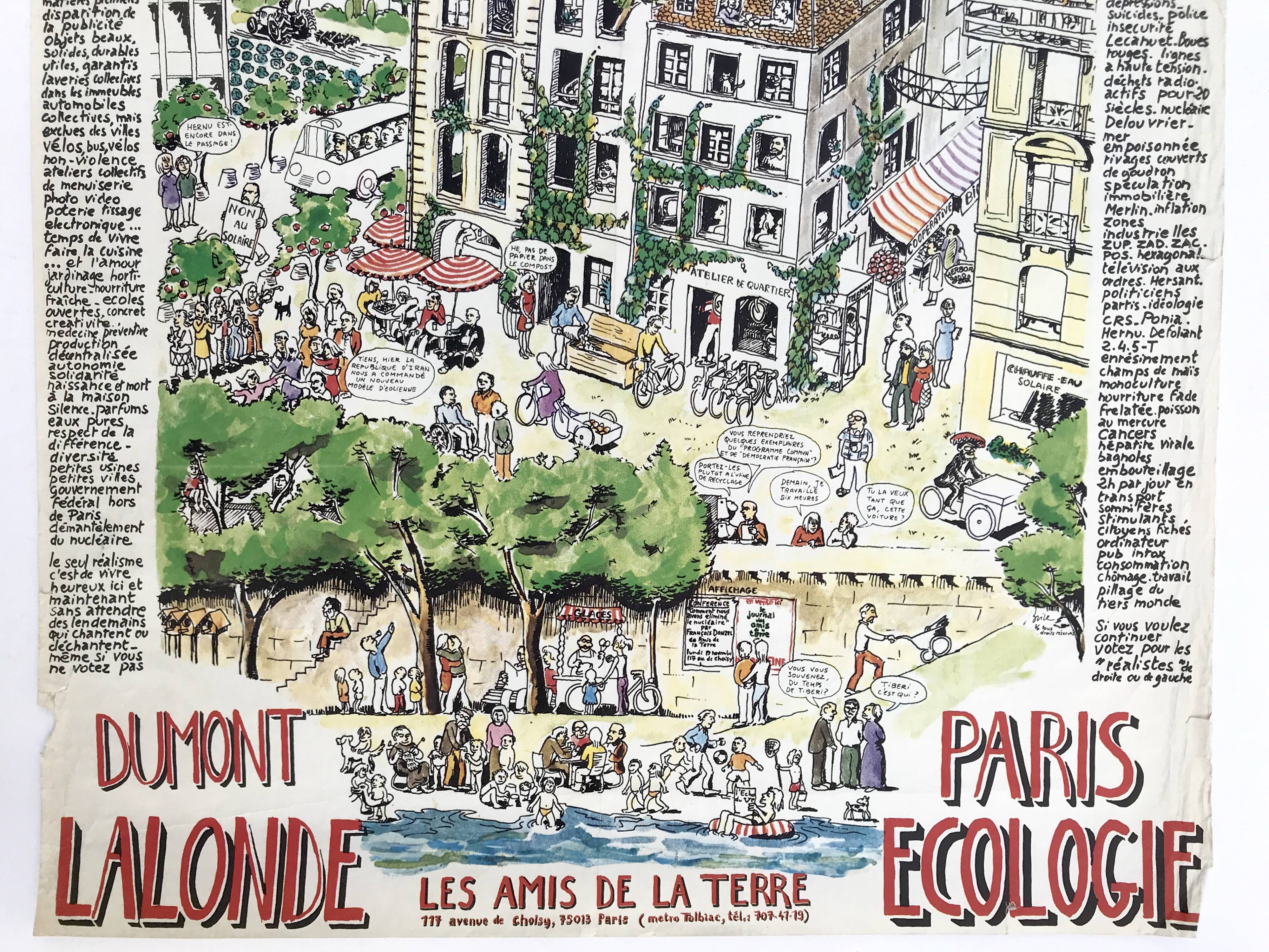 Poster of ecologist candidates René DUMONT / Brice LALONDE with Friends of the Earth in Paris 1976