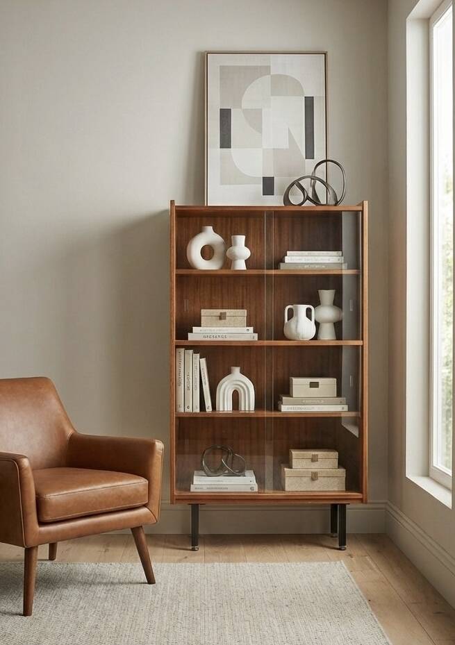 Vintage glass library from the 1960s.