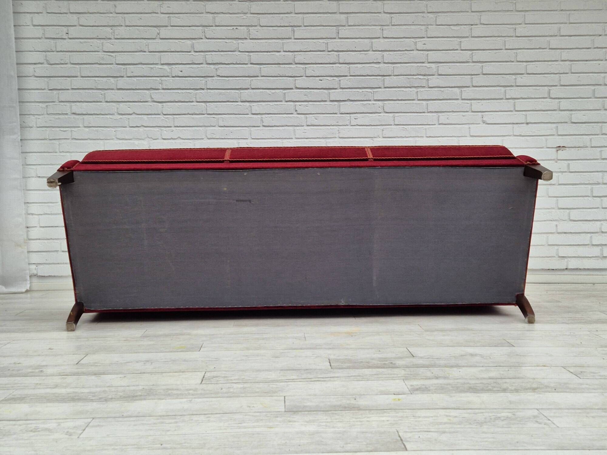 1960s, Danish 3 seater sofa, original good condition, furniture velour, beech wood .