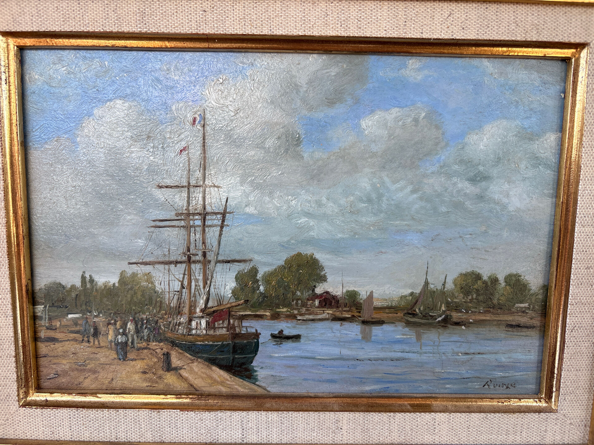 Table by Gérard Roux known as "Rouxe" – Animated marine scene, oil on canvas.