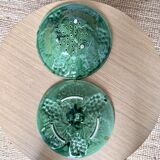 Drainer and plate in old slip old 1960s decoration cluster of reason and vine leaves