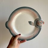 Set of 12 vintage pink and gray fish-shaped plates - Digoin