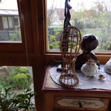 Old bust head in wicker