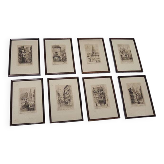 8 Old Lithographs Representing Caudebec en Caux