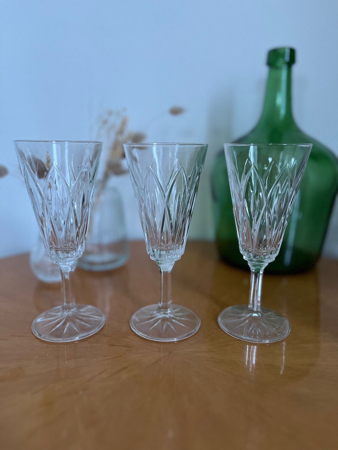 Set of three Reims crystal flutes 1950