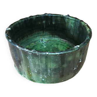 Serving salad bowl pottery tamegroute green enamelled