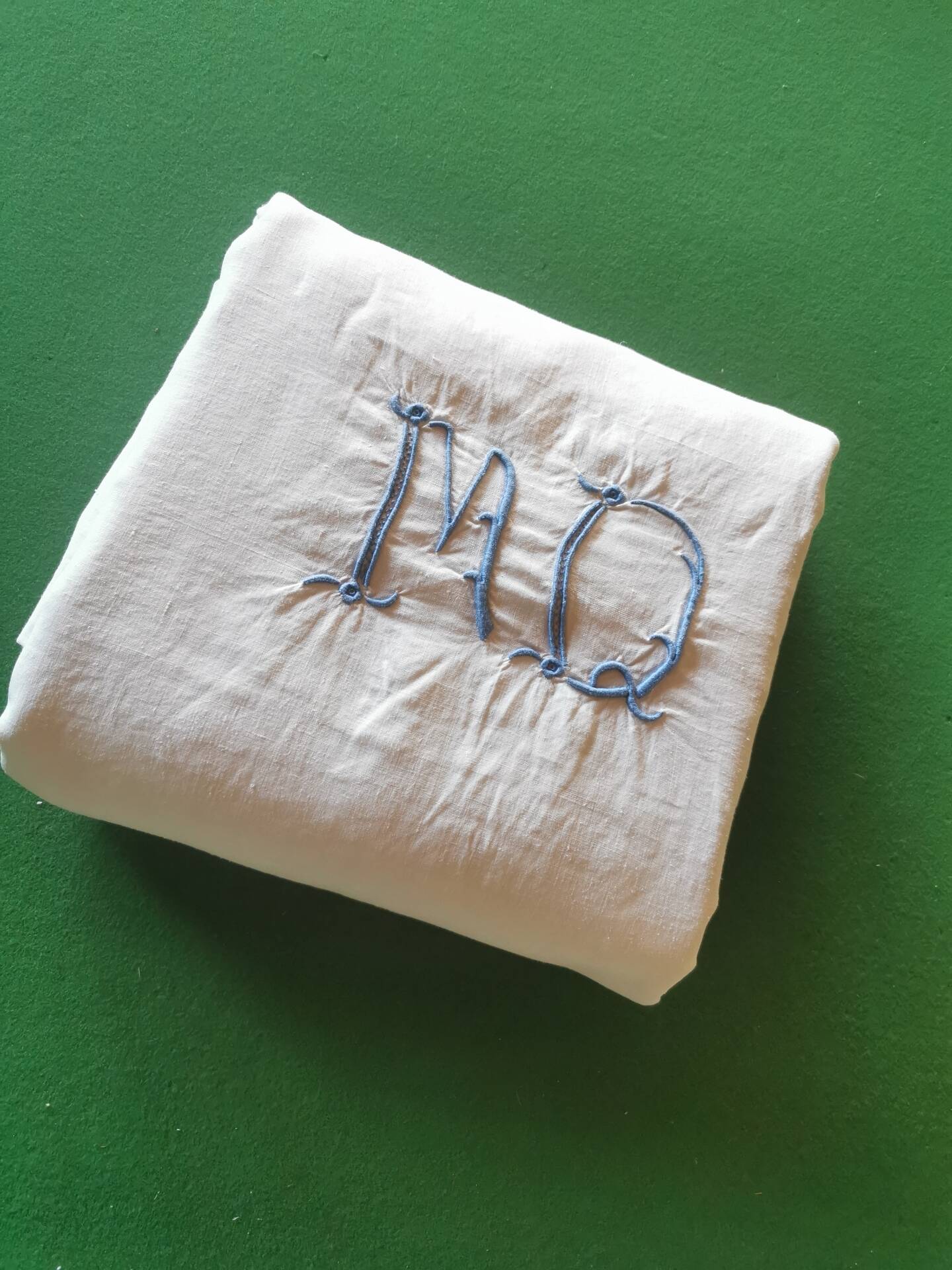 Drap ancien en lin monogrammé 3,20x2,30 m
