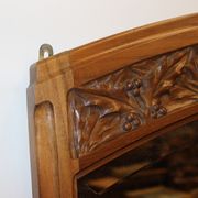Art Nouveau walnut mirror decorated with holly leaves circa 1900 105x171cm