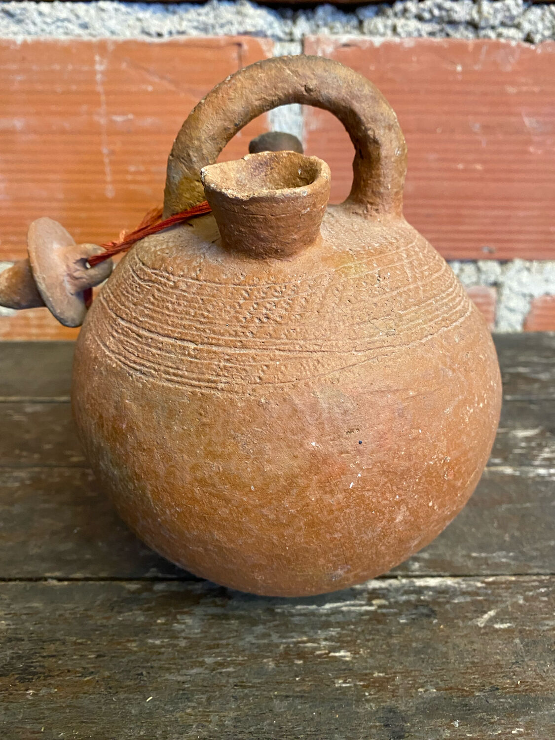 Gargoulette Jug Ball Antique Terracotta Chiseled Vintage #D616