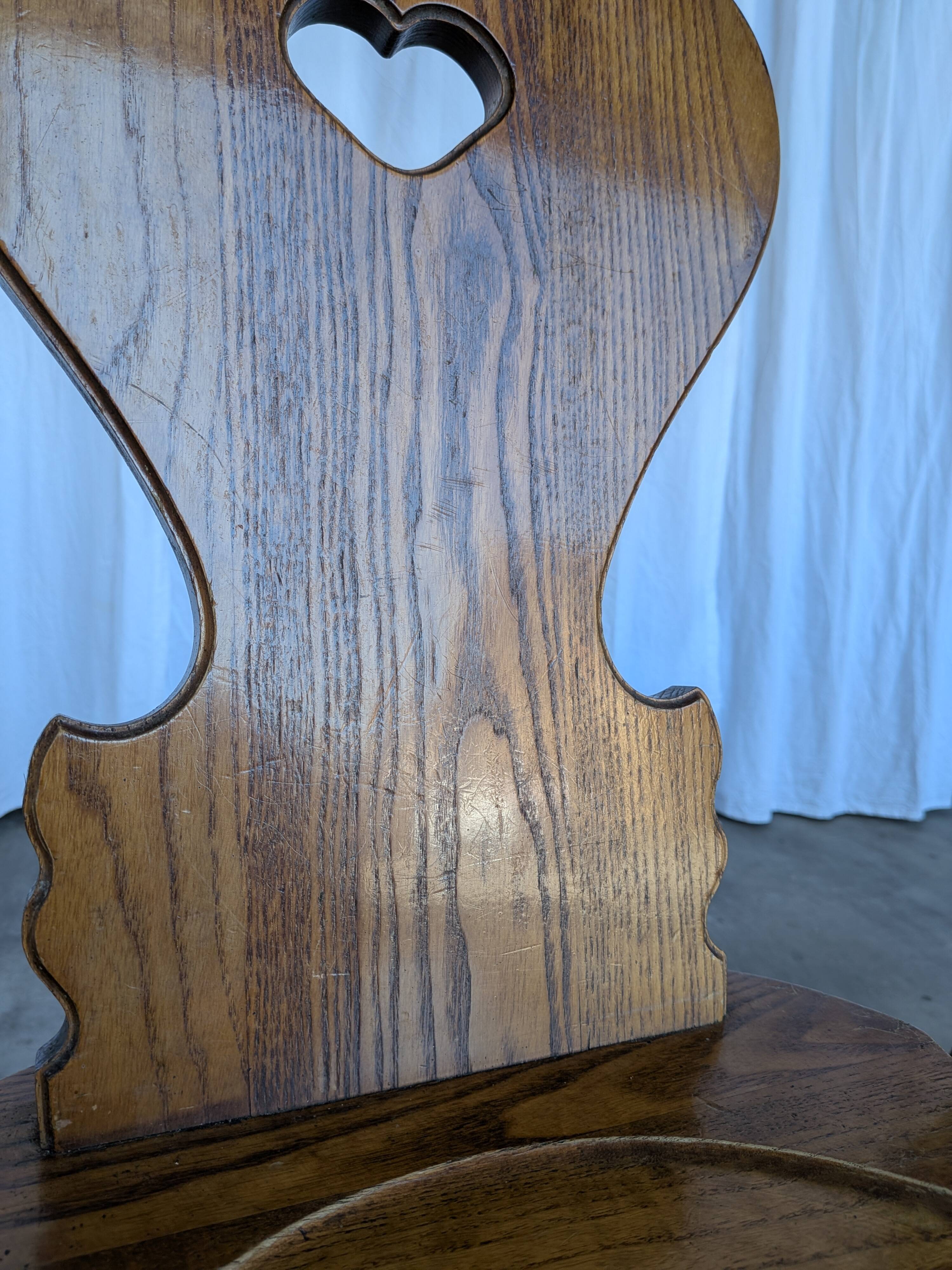 Set of 4 Farmhouse Tyrolean Chair with Heart Cutout Back / 1970s Vintage Di