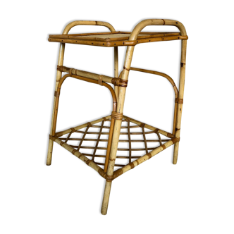 Vintage rattan and bamboo side table with magazine holder, 1960