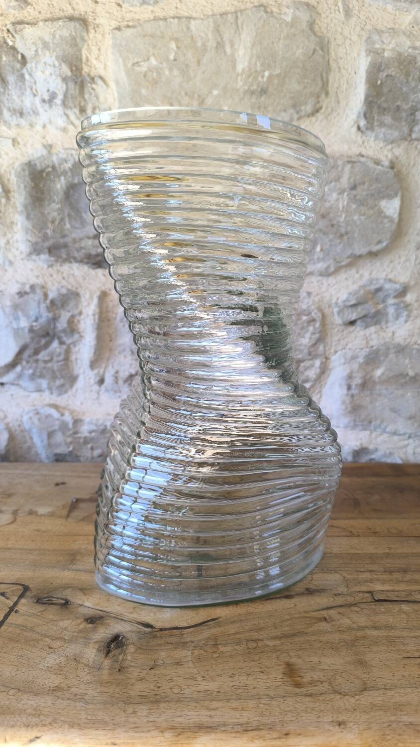 Large wavy pressed glass vase