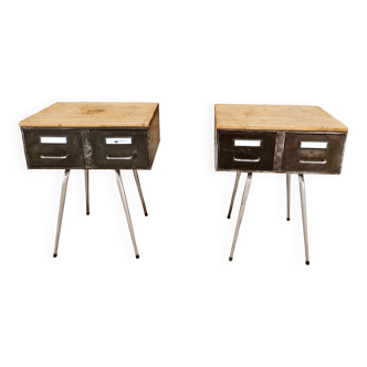 Paire de tables de chevet style industriel