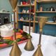 Trio of brass candlesticks design year 70
