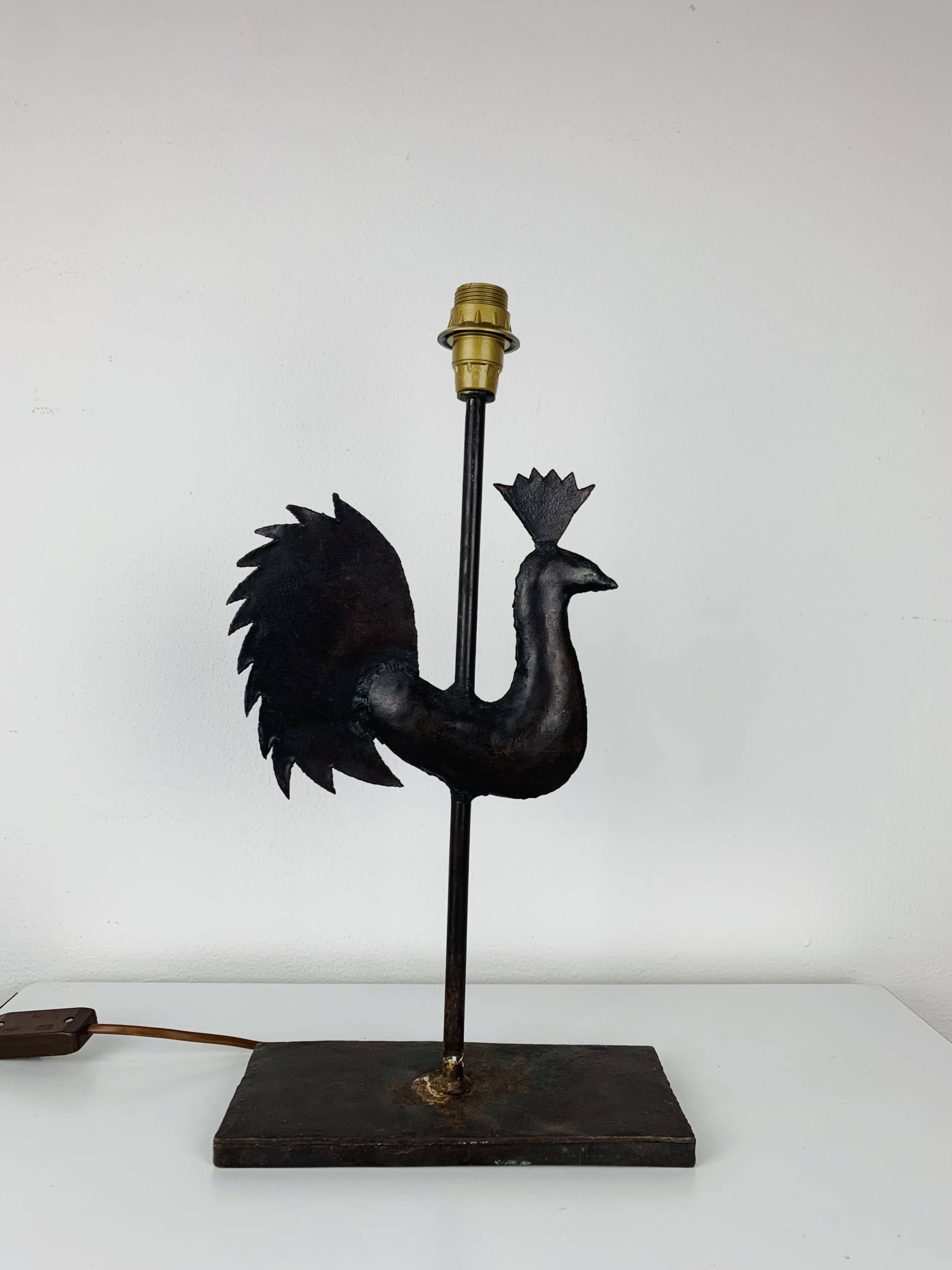 Wrought iron rooster lamp, brutalist, vintage, 1970