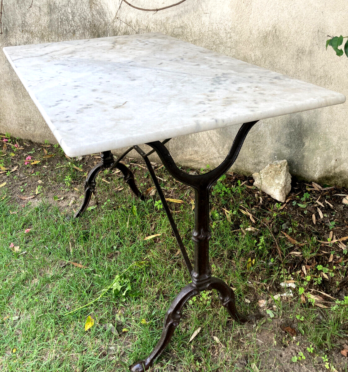 Garden table cast iron legs rectangular marble top