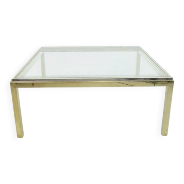 Table basse bicolore de style Hollywood Regency avec plateau en verre, années 1970