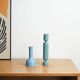 Wooden candlestick with blue enamel accent, Danish design from the 1970s,