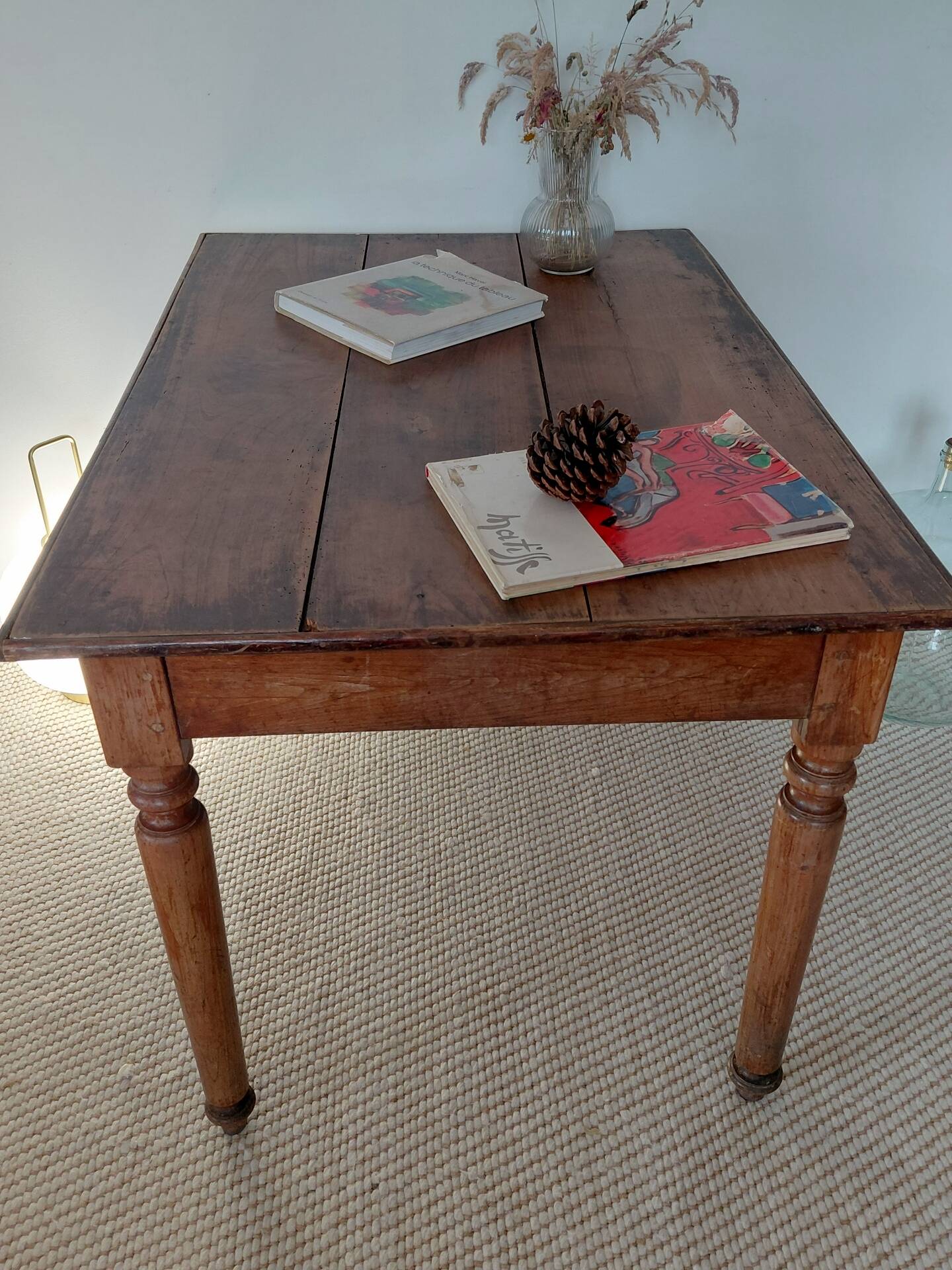 Mahogany side table with turned legs, antique, 19th century.