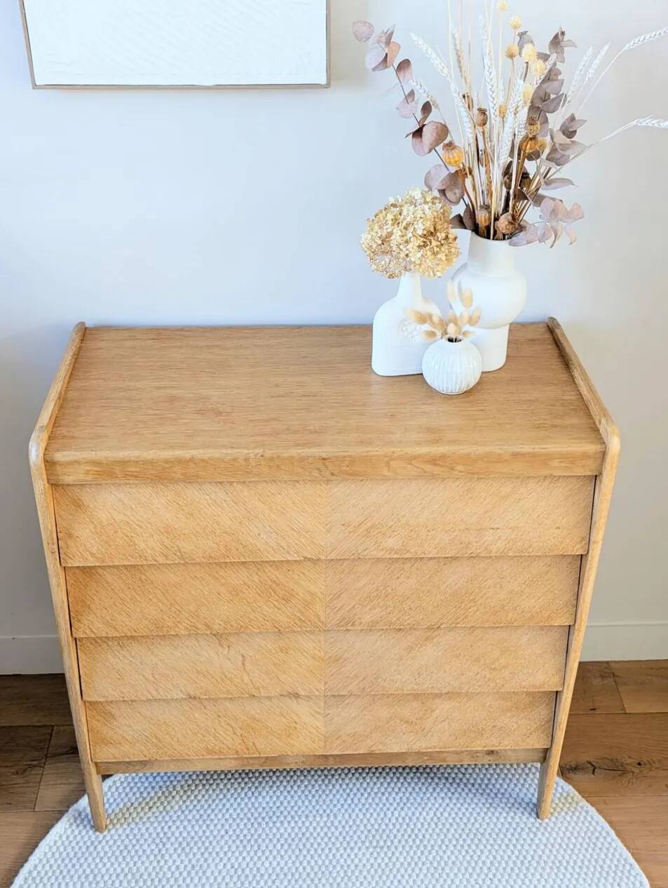 Commode vintage rénovée, années 50-60, chêne blond