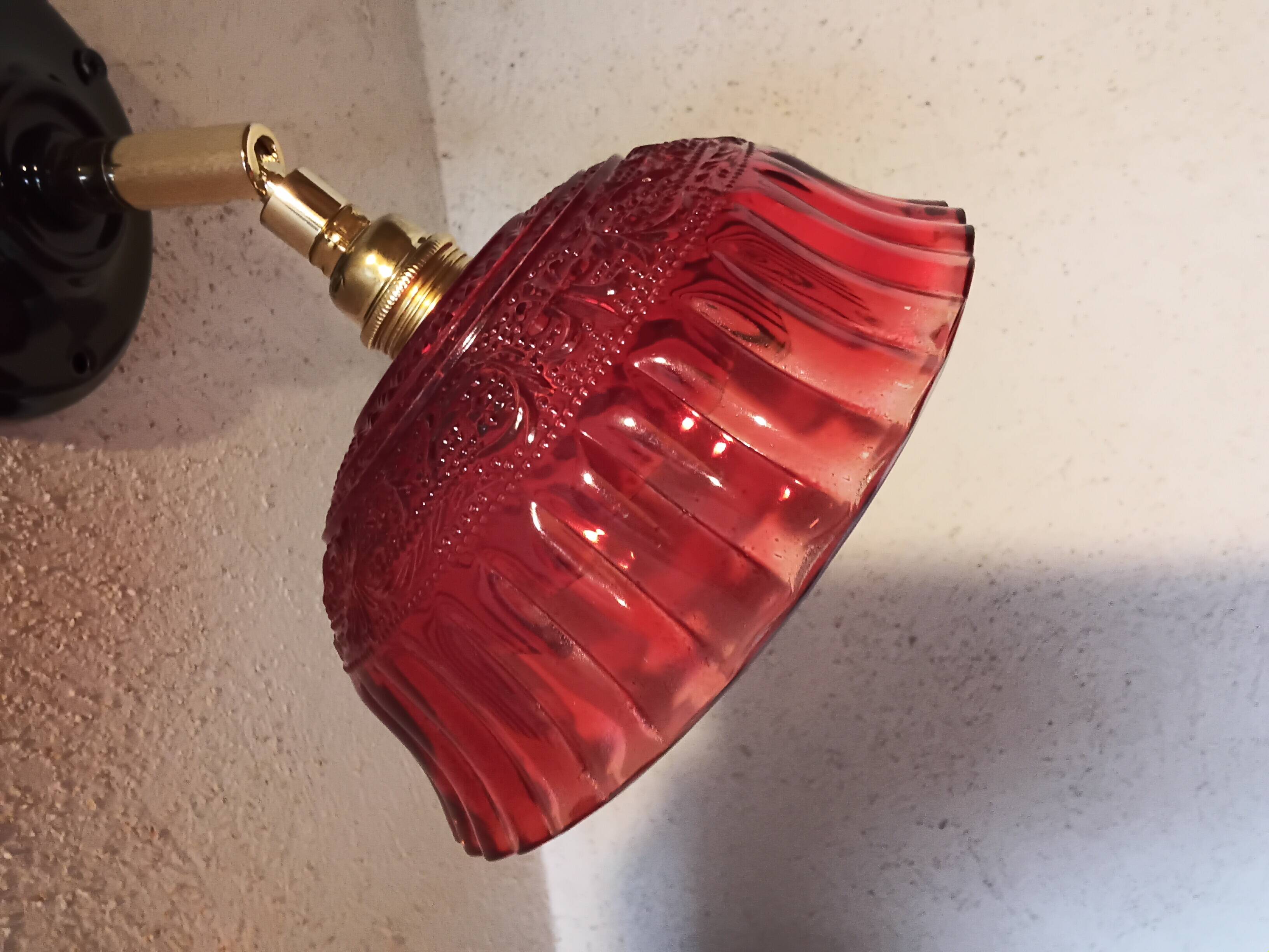 Vintage red glass wall light