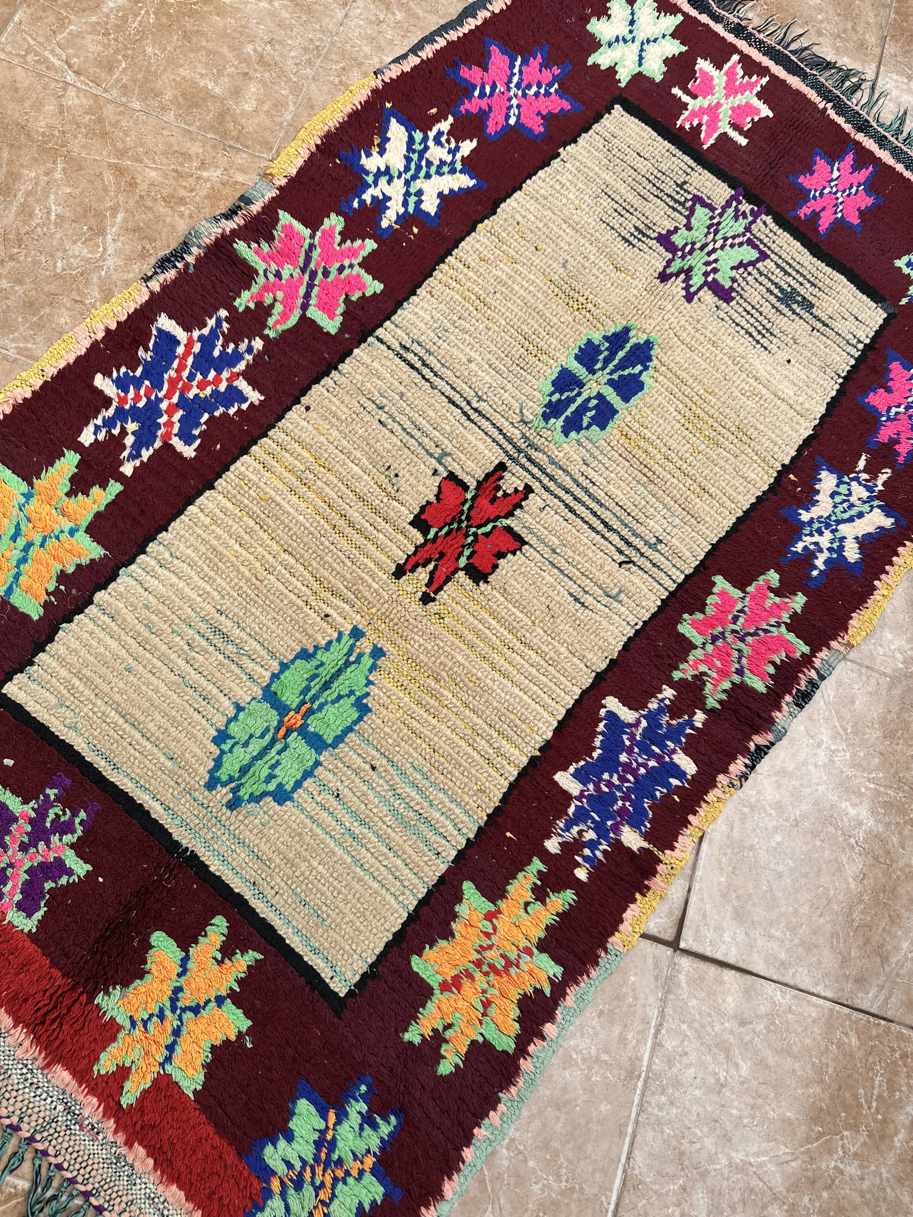 Unique Moroccan Rug - Vintage Art Deco Rug - Boucharouit Rug