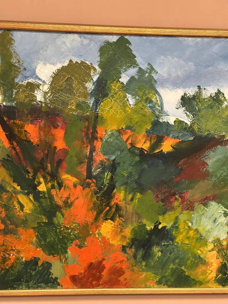 Swedish Oil on Canvas "Autumn Landscape" by Stig Hallblom, Vintage & Framed