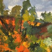 Swedish Oil on Canvas "Autumn Landscape" by Stig Hallblom, Vintage & Framed